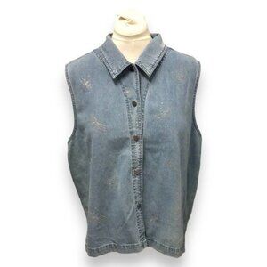 Decorated Originals Women’s Sleeveless Button Down Shirt, Denim, Size XXL